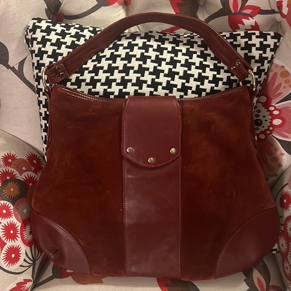 LUCA LUCA Leather Trimmed Suede Hobo Hand Bag - Picture 6 of 16